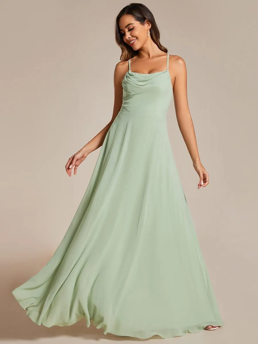 Robes de demoiselle d'honneur trapèze en mousseline de soie à bretelles spaghetti réglables