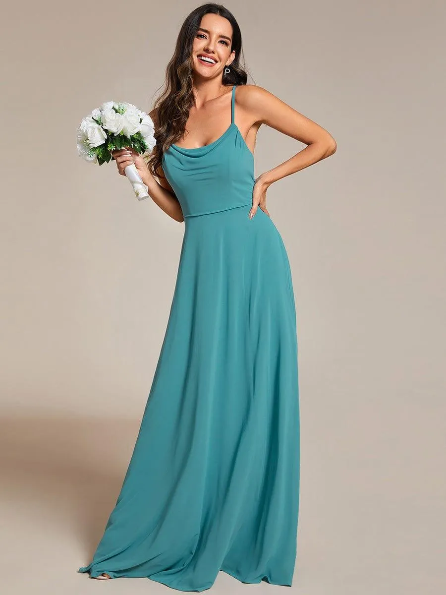 Robes de demoiselle d'honneur trapèze en mousseline de soie à bretelles spaghetti réglables