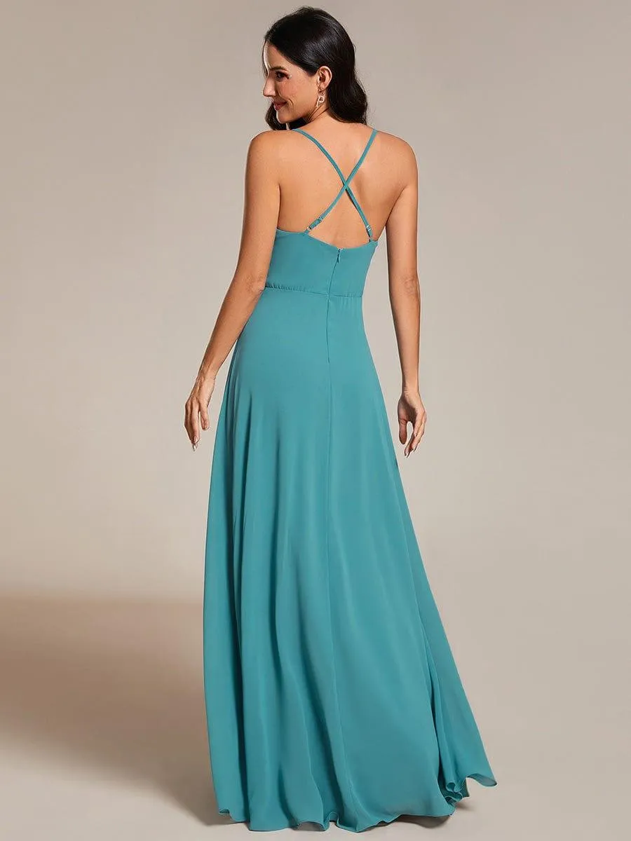 Robes de demoiselle d'honneur trapèze en mousseline de soie à bretelles spaghetti réglables