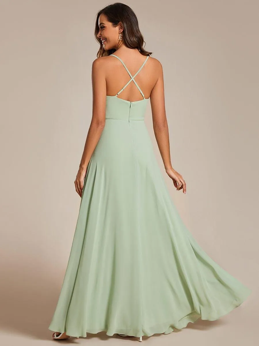 Robes de demoiselle d'honneur trapèze en mousseline de soie à bretelles spaghetti réglables