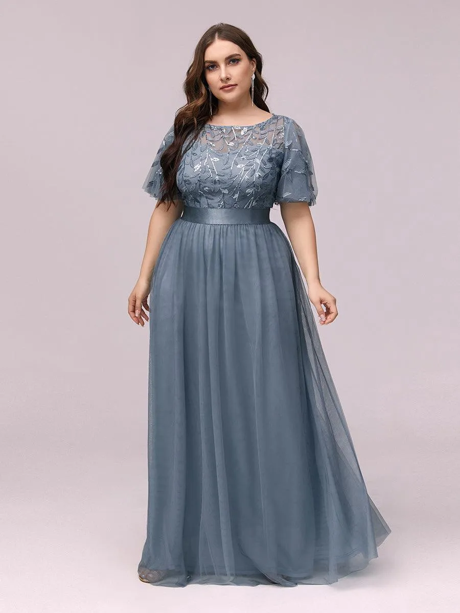 Robes de soirée brodées à manches courtes A-Line pour femmes