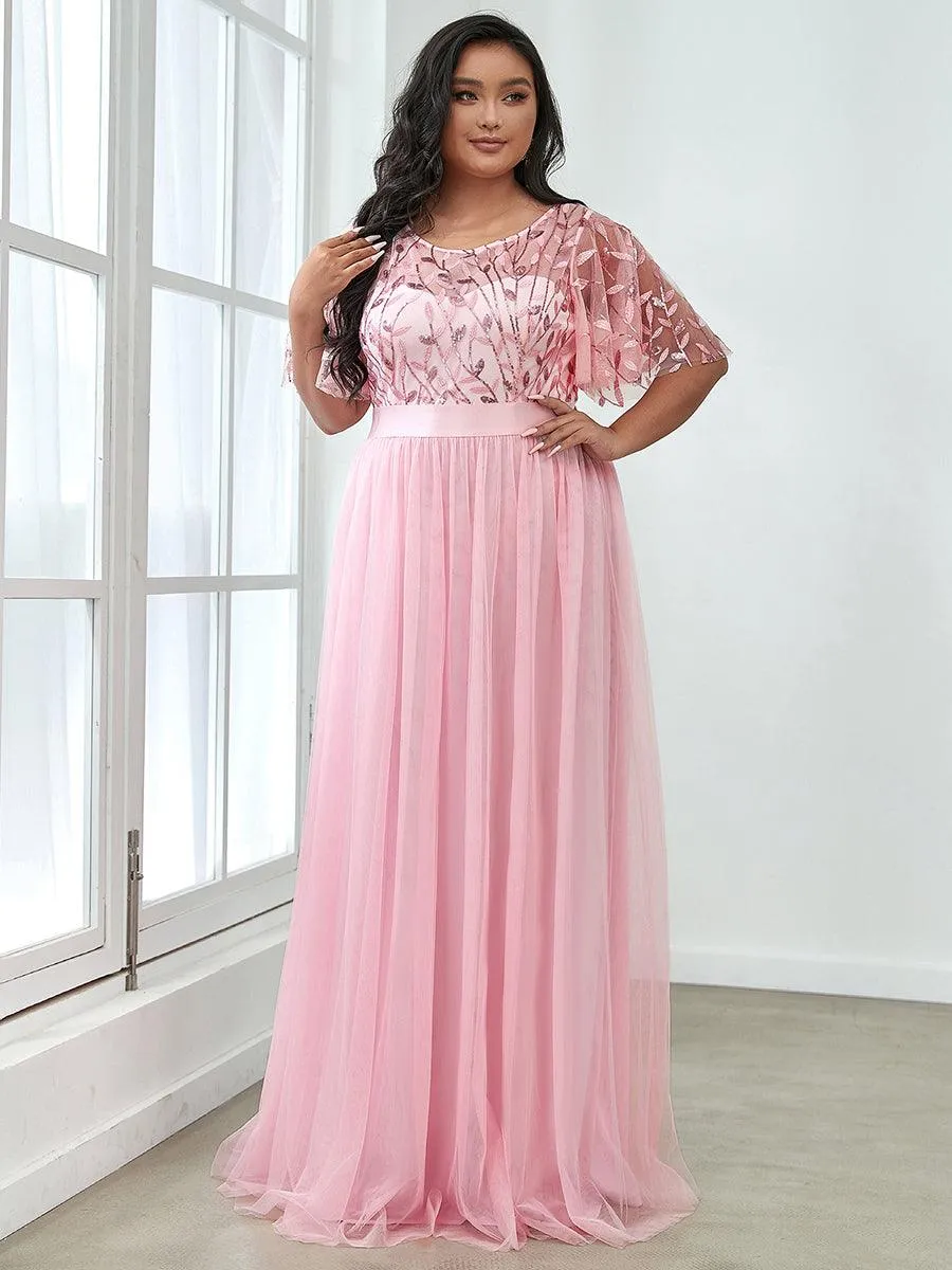 Robes de soirée brodées à manches courtes A-Line pour femmes