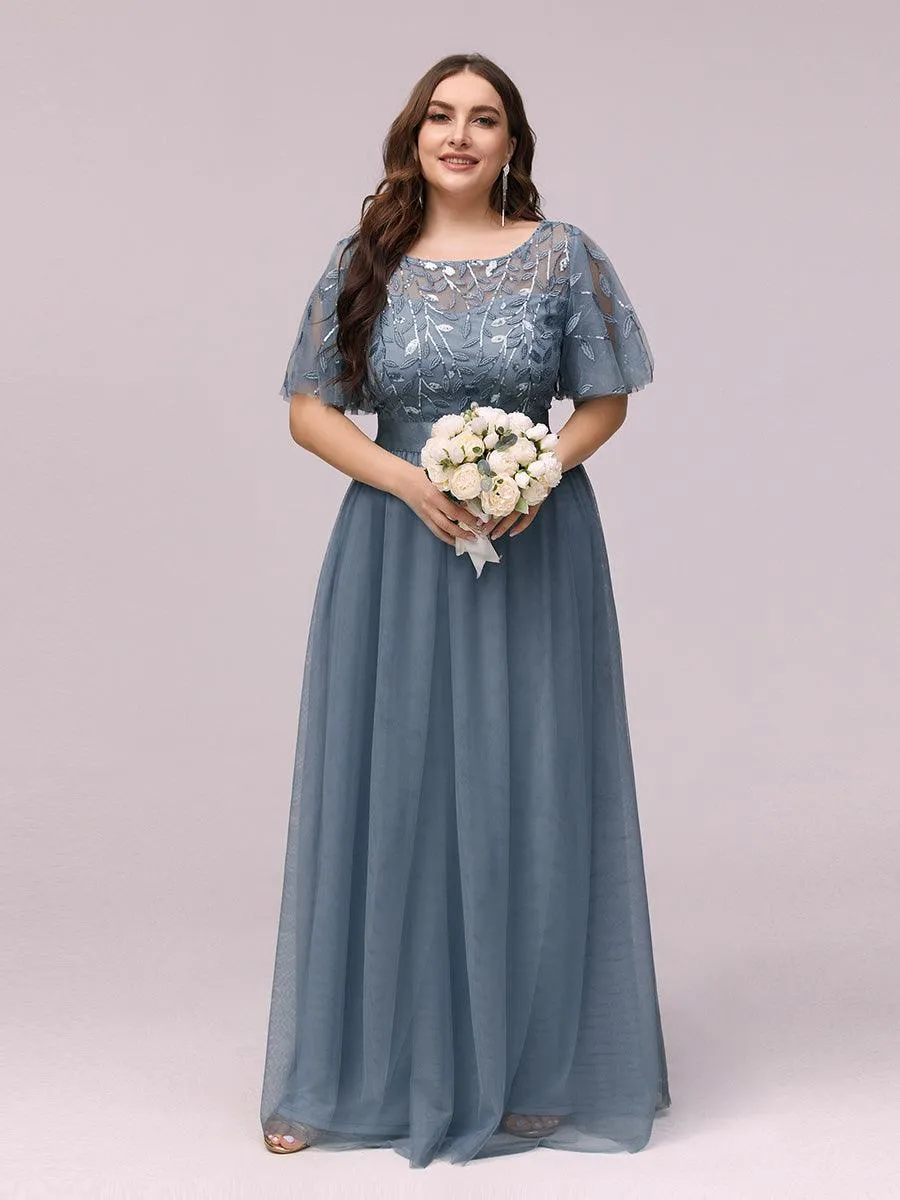 Robes de soirée brodées à manches courtes A-Line pour femmes