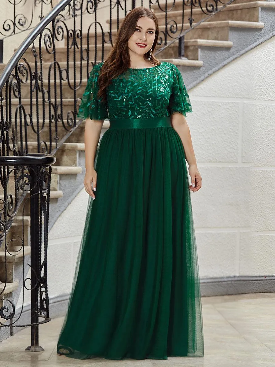 Robes de soirée brodées à manches courtes A-Line pour femmes