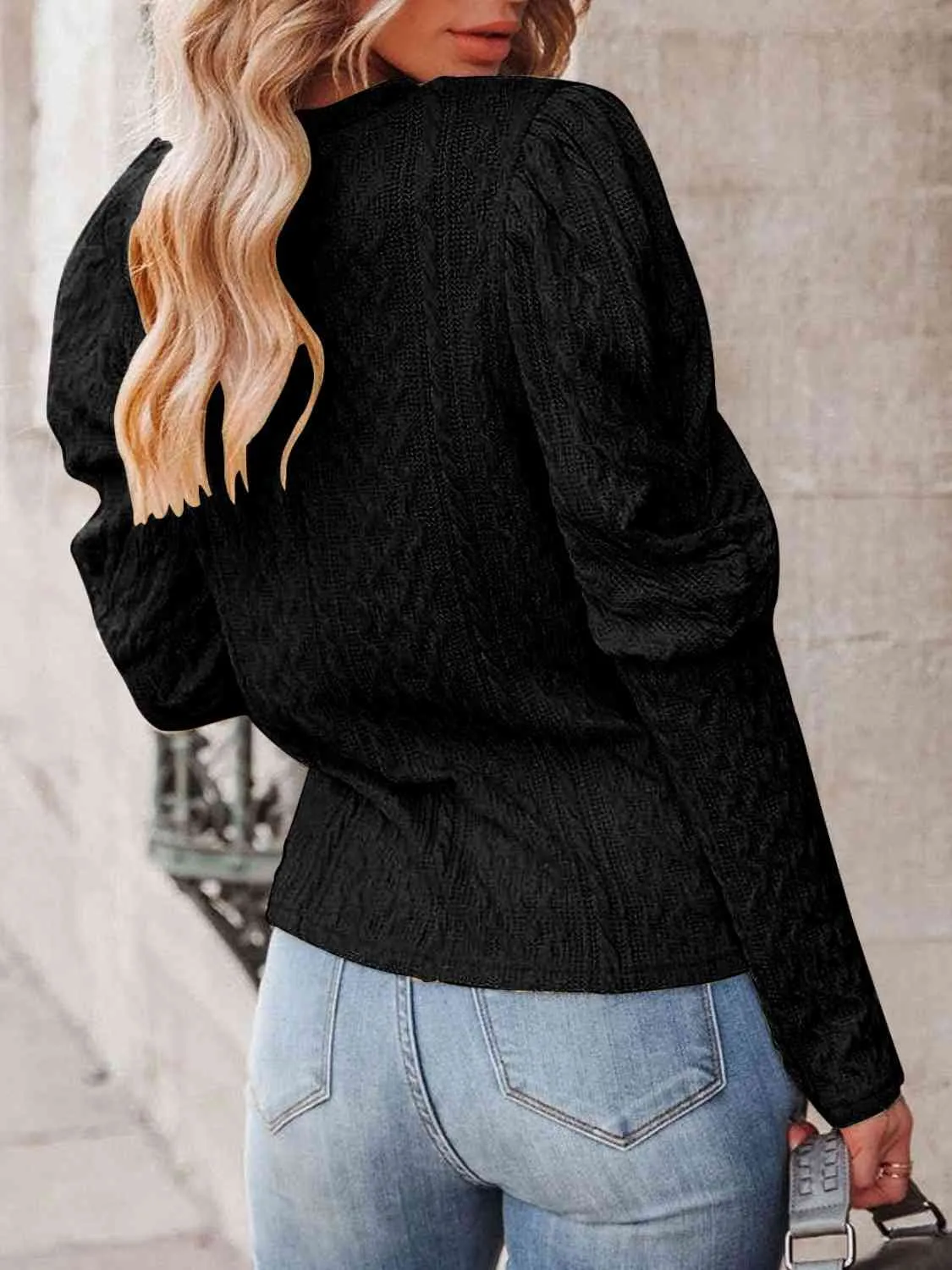 Round Neck Puff Sleeve Knit Top (5 Colors)