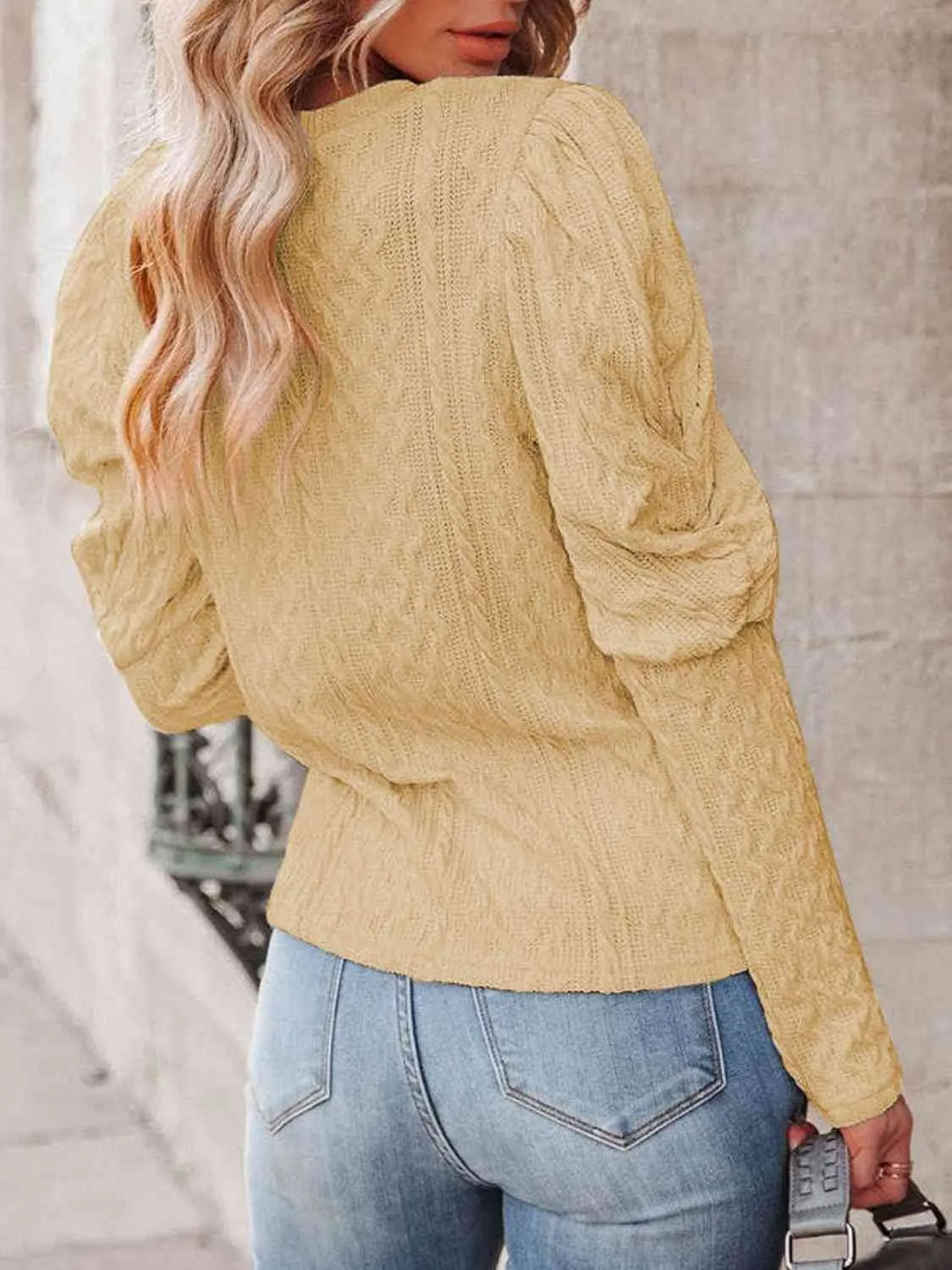 Round Neck Puff Sleeve Knit Top (5 Colors)