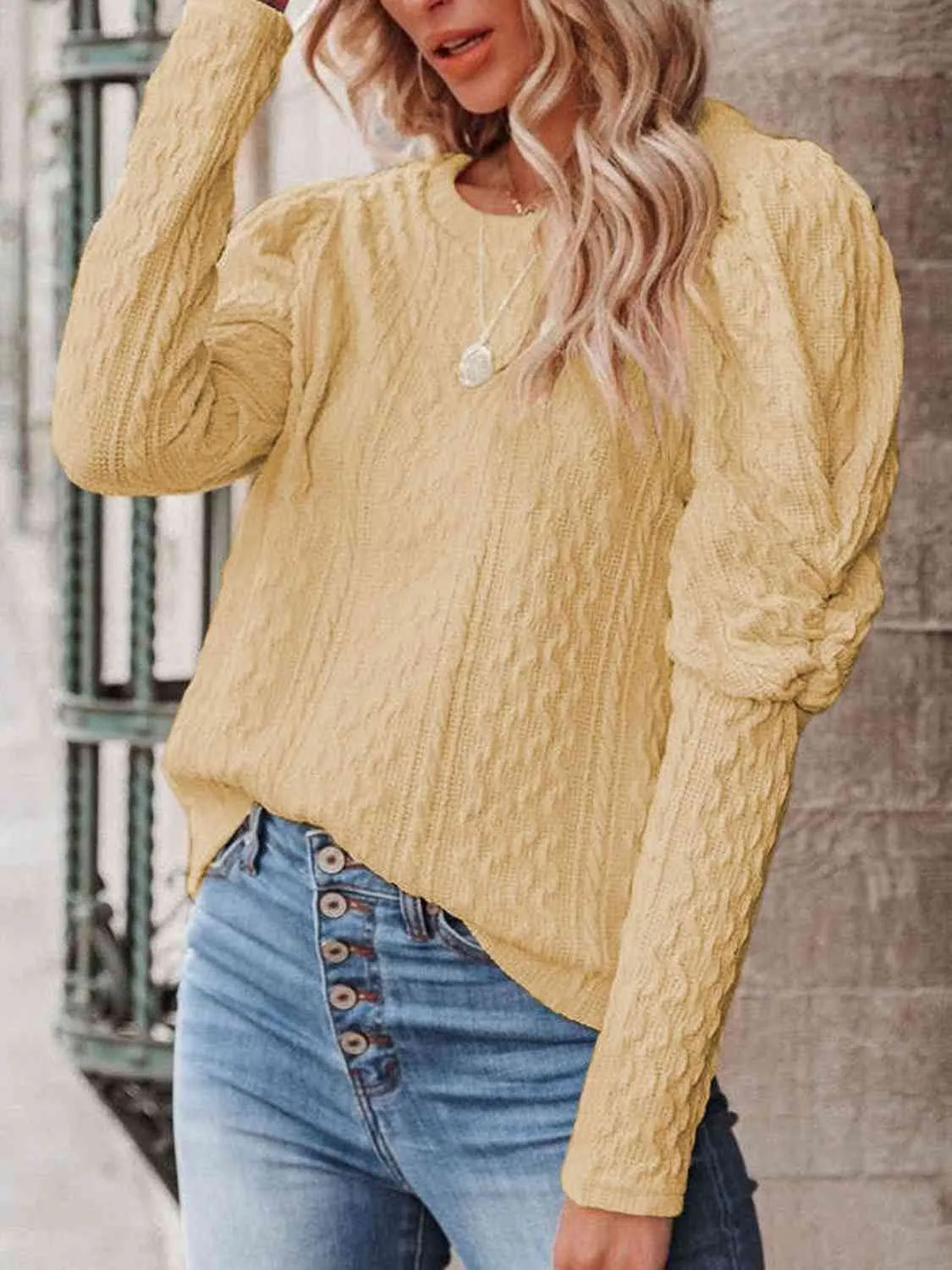 Round Neck Puff Sleeve Knit Top (5 Colors)