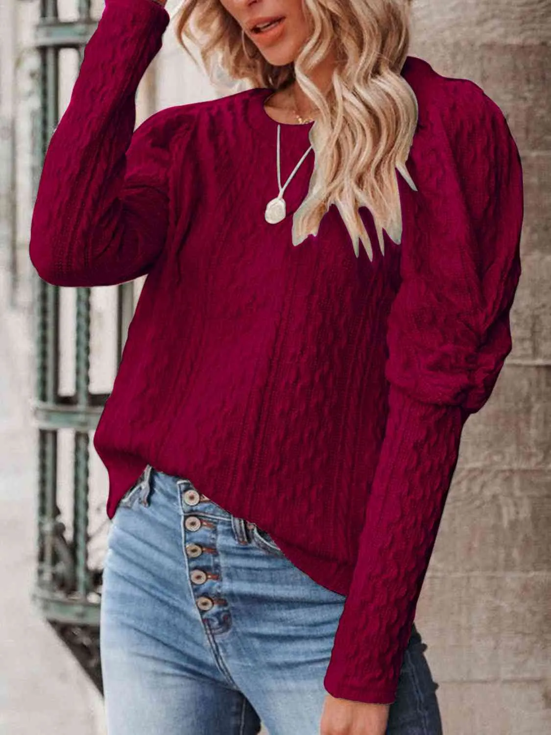 Round Neck Puff Sleeve Knit Top (5 Colors)