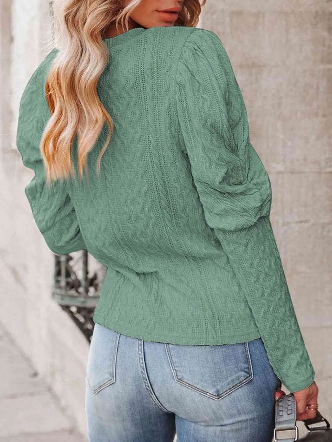 Round Neck Puff Sleeve Knit Top (5 Colors)