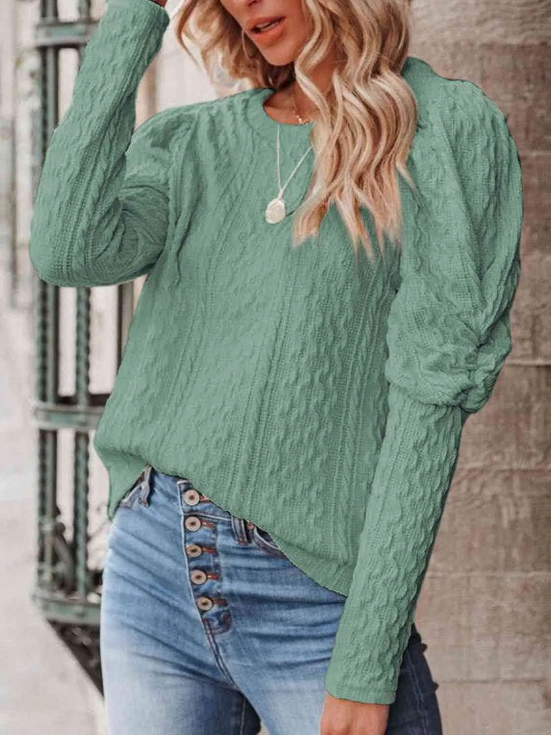 Round Neck Puff Sleeve Knit Top (5 Colors)