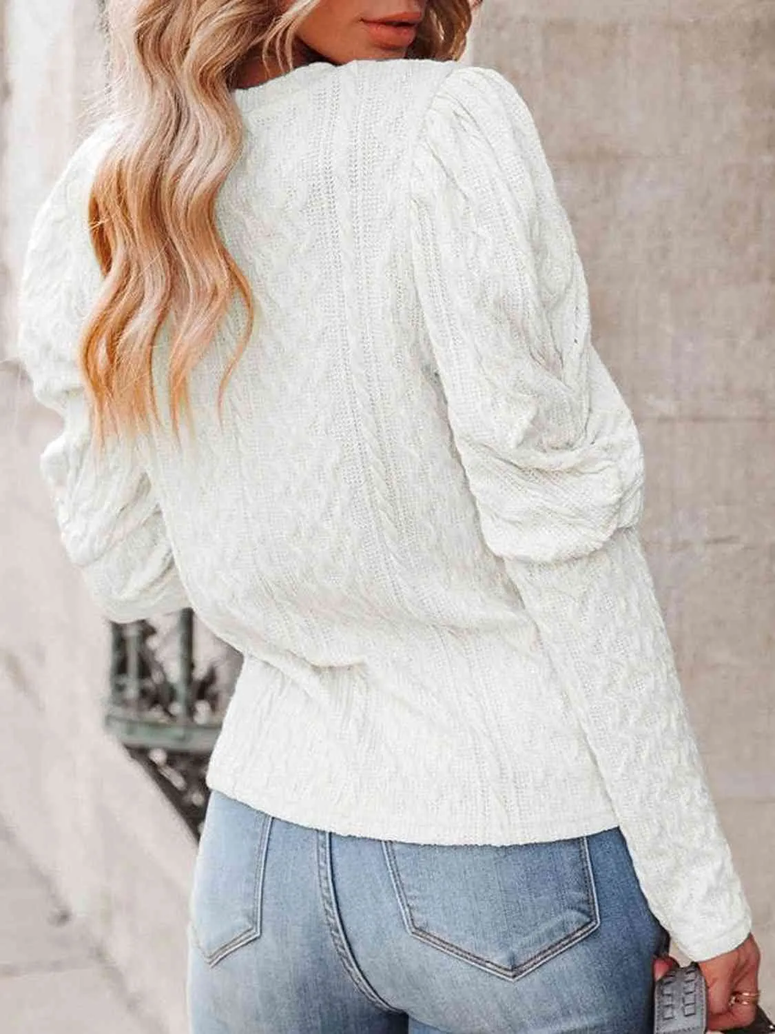 Round Neck Puff Sleeve Knit Top (5 Colors)
