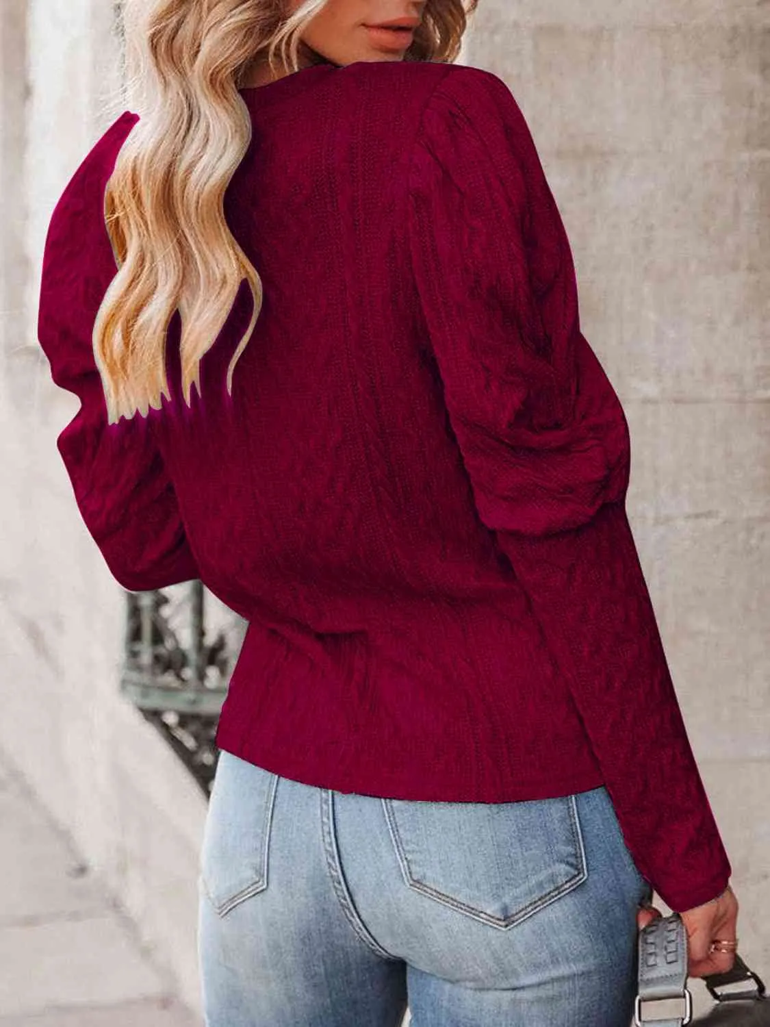 Round Neck Puff Sleeve Knit Top (5 Colors)