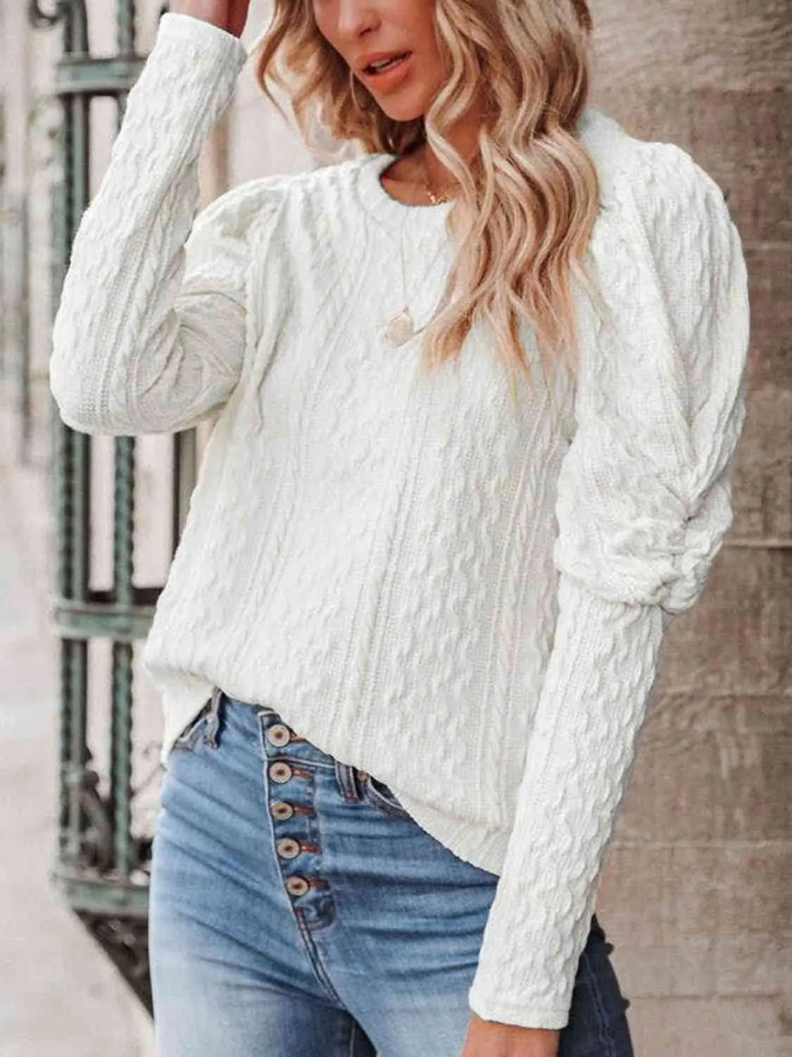 Round Neck Puff Sleeve Knit Top (5 Colors)
