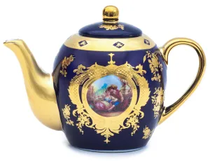 Royalty Porcelain Vintage Teapot - Gorgeous Ceramic Tea Pot 30 oz - Luxurious Cobalt Blue and Gold Design - For Everyday or Formal Occasions, Tea Party Set, Decor, Tea Maker and Kitchen Set