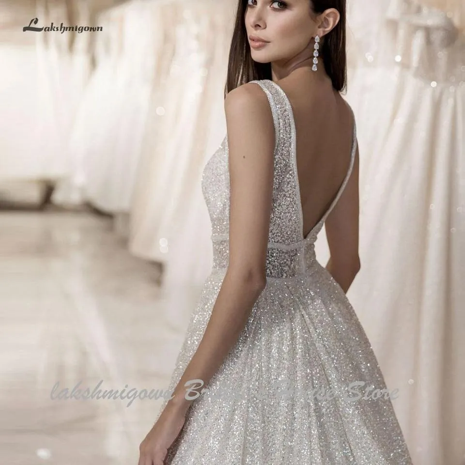 Roycebridal Lakshmigown Open Back A Line Wedding Dress 2024 Sexy Bridal Gown Plunging Wedding Gowns