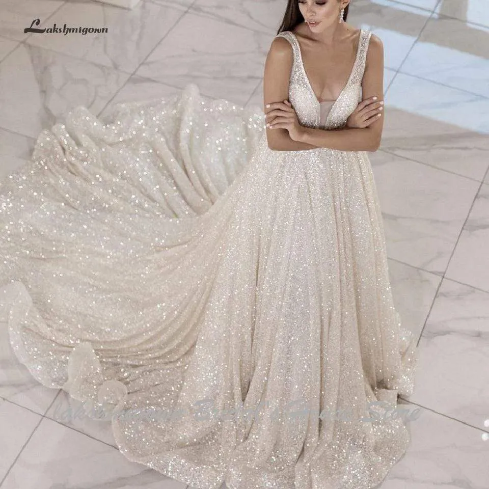 Roycebridal Lakshmigown Open Back A Line Wedding Dress 2024 Sexy Bridal Gown Plunging Wedding Gowns