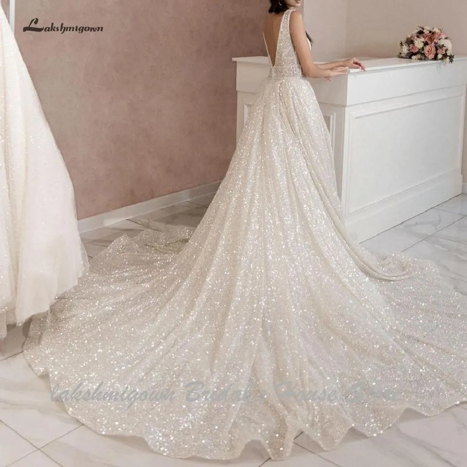 Roycebridal Lakshmigown Open Back A Line Wedding Dress 2024 Sexy Bridal Gown Plunging Wedding Gowns