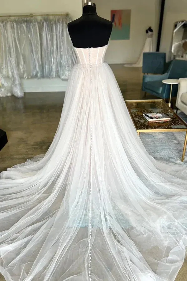 Roycebridal Pleated Tulle A-line Sweetheart Neck Wedding Dresses, Bridal Gown, MW976