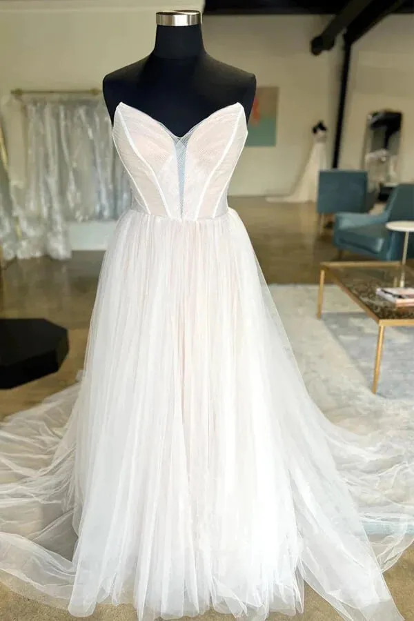 Roycebridal Pleated Tulle A-line Sweetheart Neck Wedding Dresses, Bridal Gown, MW976