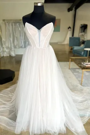 Roycebridal Pleated Tulle A-line Sweetheart Neck Wedding Dresses, Bridal Gown, MW976