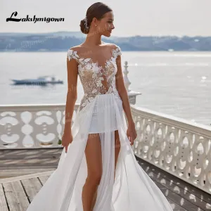 Roycebridal Sexy Beach Wedding Dresses Long Lace V-Neck Split A-Line Wedding Gowns White Backless Trouwjurken Vestido Novia