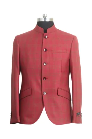 Rust Tweed Check Band Collar Jacket