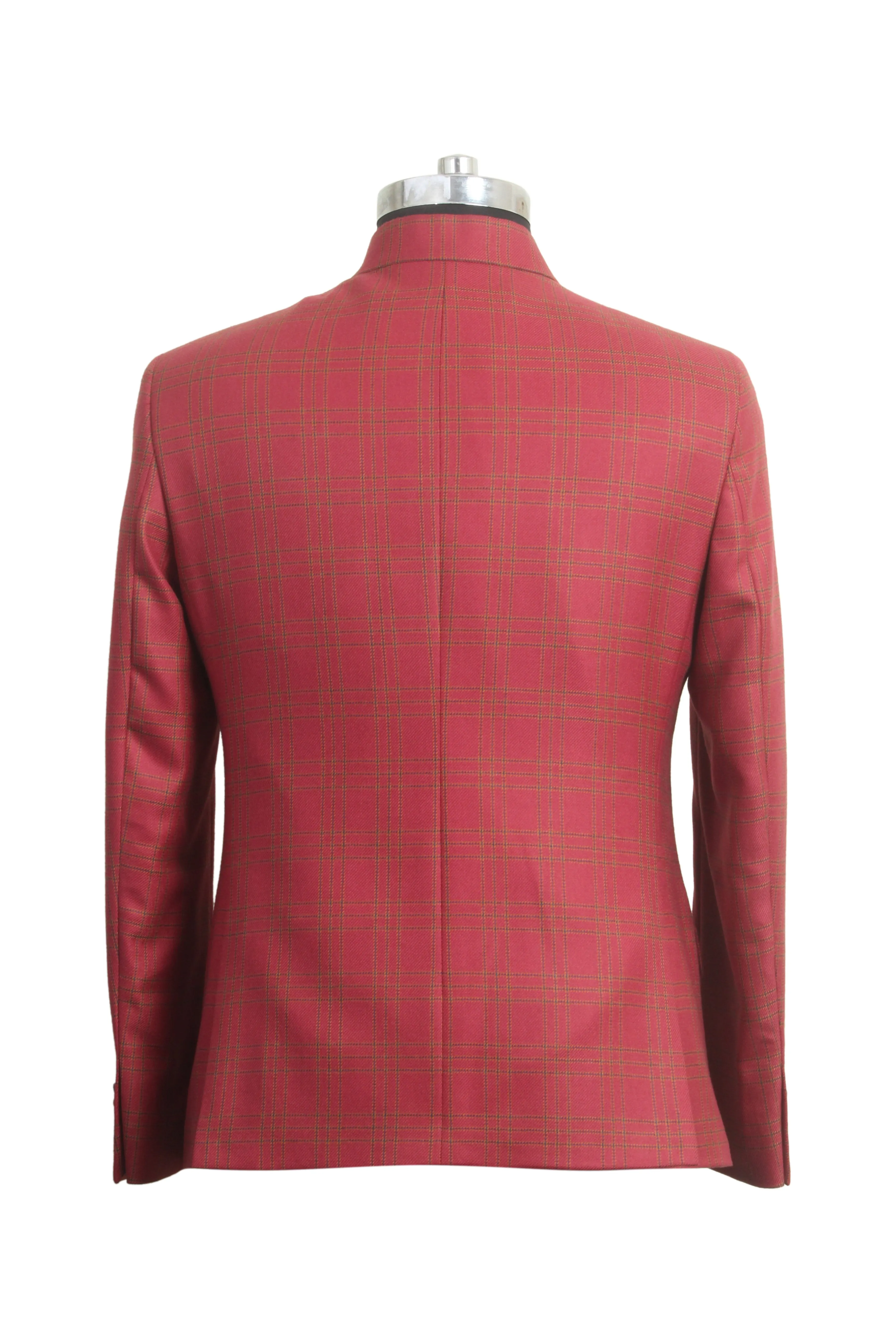 Rust Tweed Check Band Collar Jacket