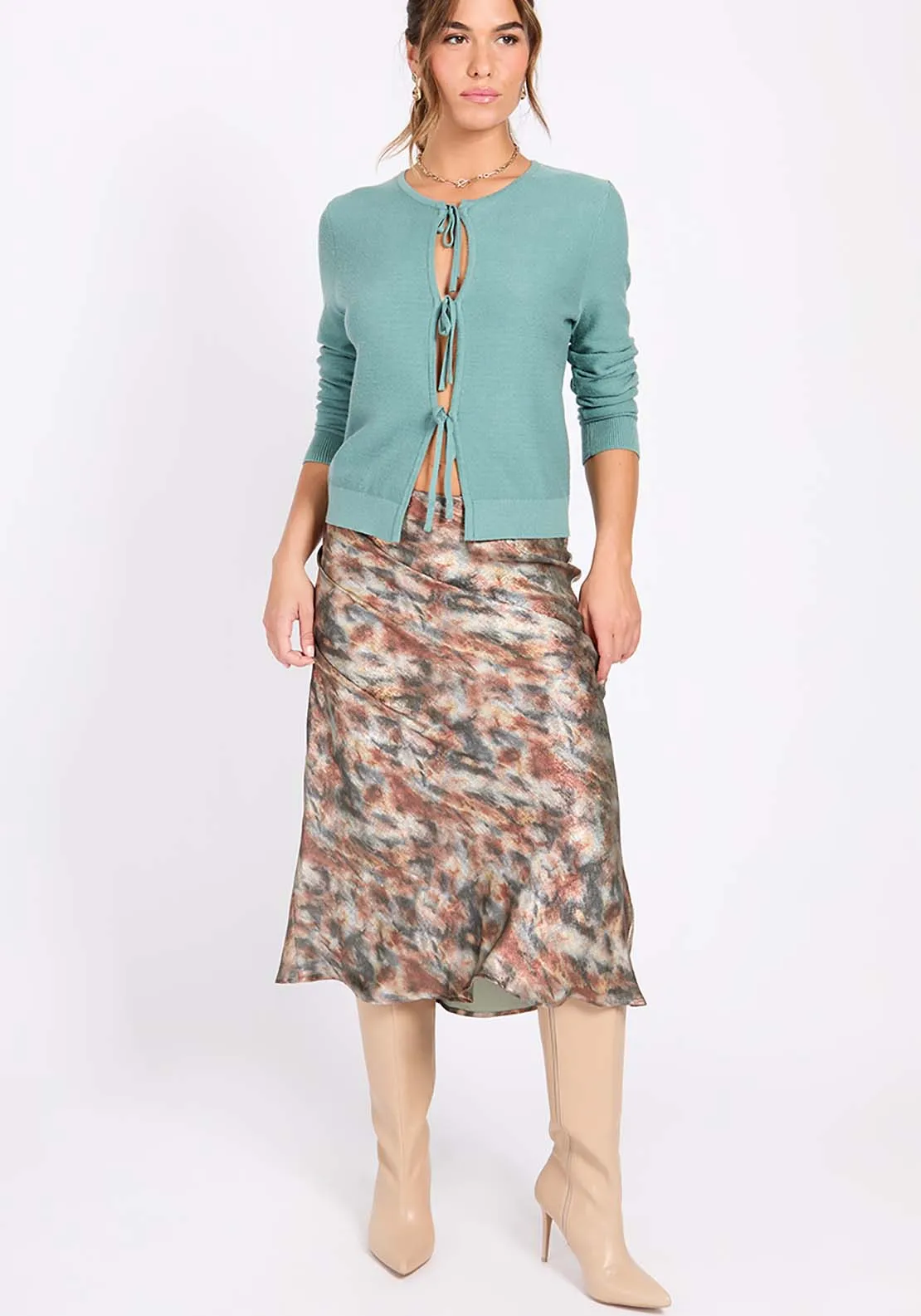 Sage Blur Print Midi Skirt - Multicolour