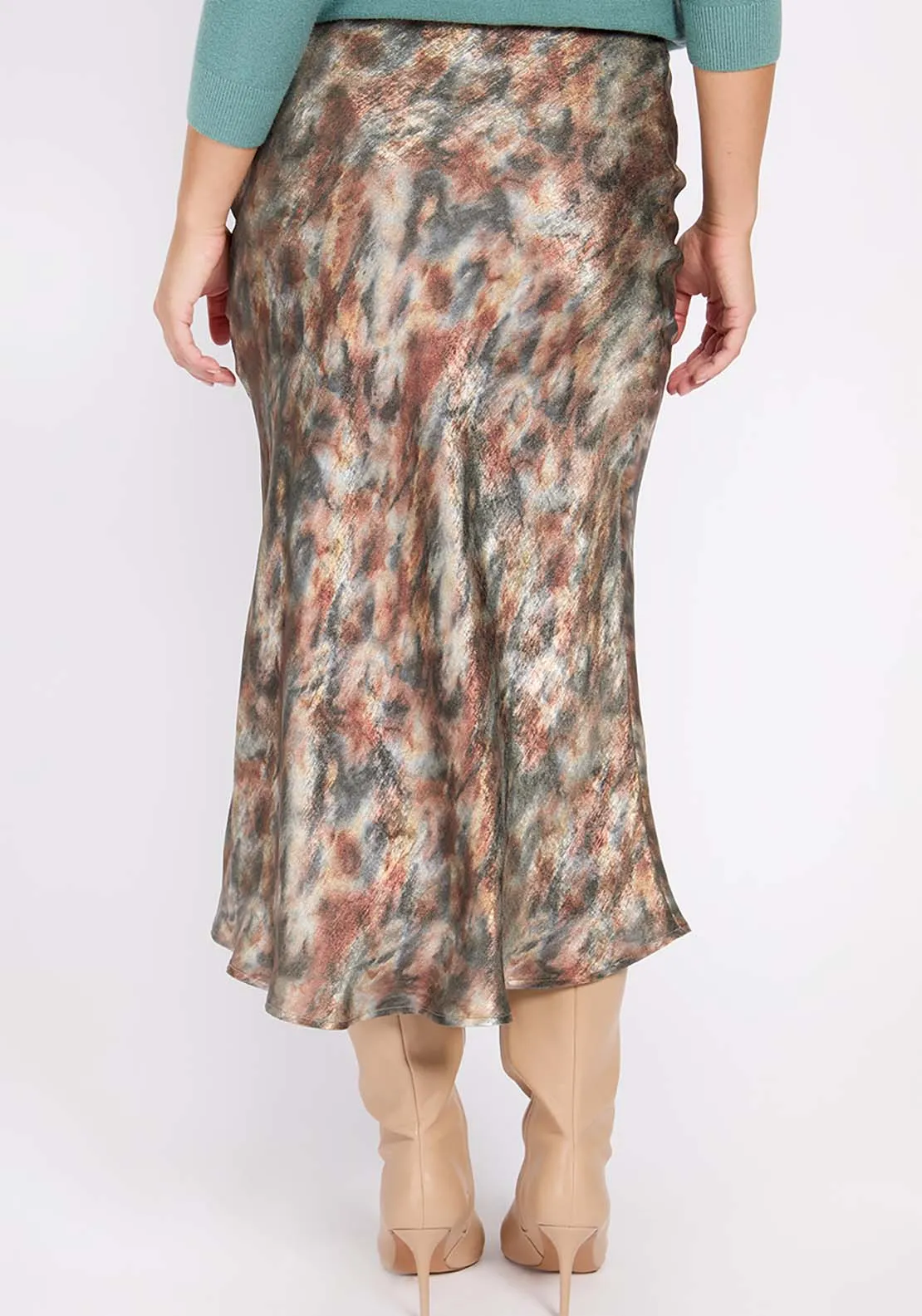 Sage Blur Print Midi Skirt - Multicolour