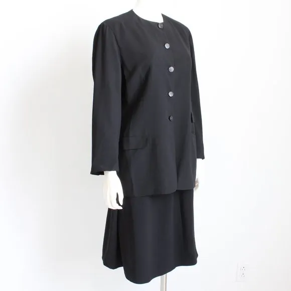 Salvatore Ferragamo Suit Jacket Skirt 2pc Set Black Wool EU 46 Italy