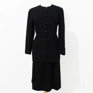 Salvatore Ferragamo Suit Jacket Skirt 2pc Set Black Wool EU 46 Italy