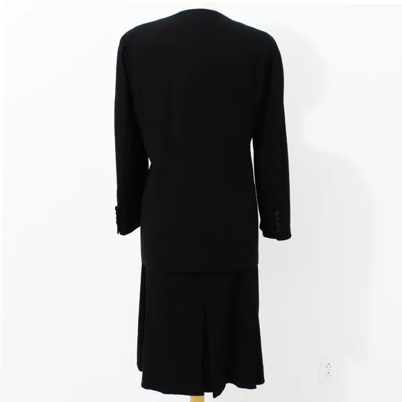 Salvatore Ferragamo Suit Jacket Skirt 2pc Set Black Wool EU 46 Italy