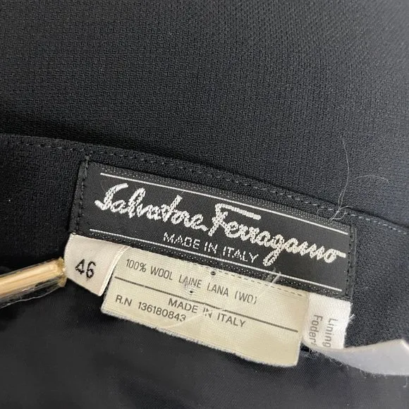 Salvatore Ferragamo Suit Jacket Skirt 2pc Set Black Wool EU 46 Italy