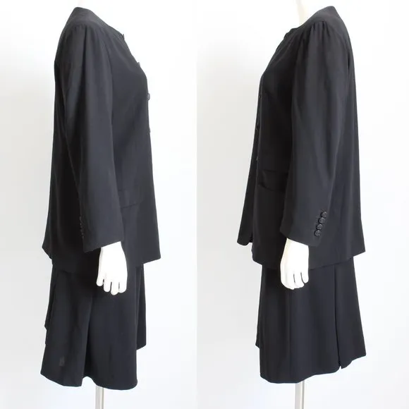 Salvatore Ferragamo Suit Jacket Skirt 2pc Set Black Wool EU 46 Italy