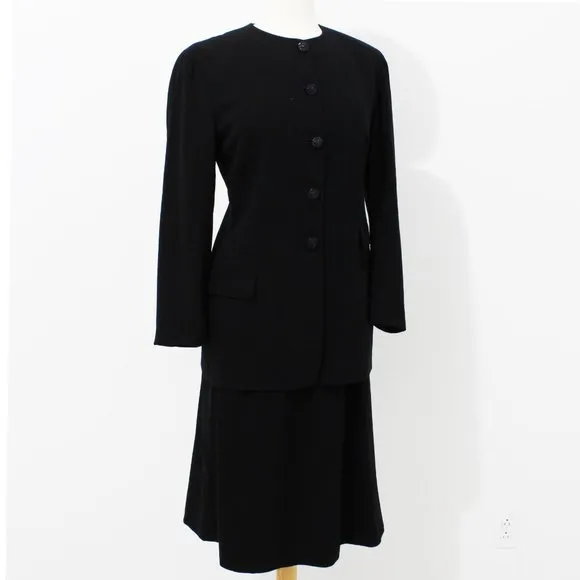 Salvatore Ferragamo Suit Jacket Skirt 2pc Set Black Wool EU 46 Italy