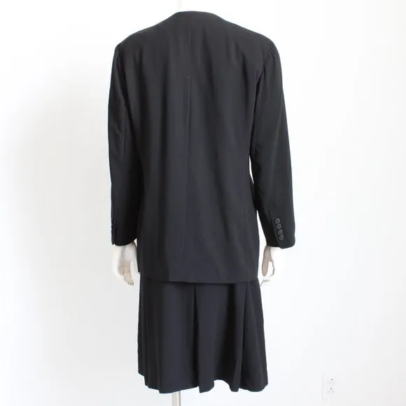 Salvatore Ferragamo Suit Jacket Skirt 2pc Set Black Wool EU 46 Italy