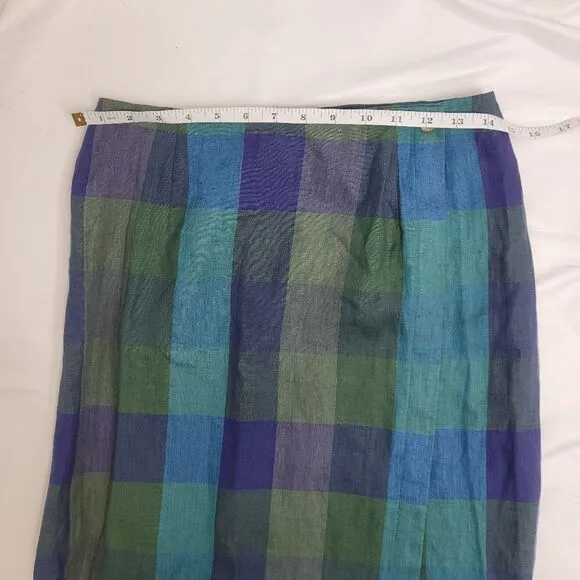 SARA CAMPBELL skirt gingham plaid linen wrap midi 8