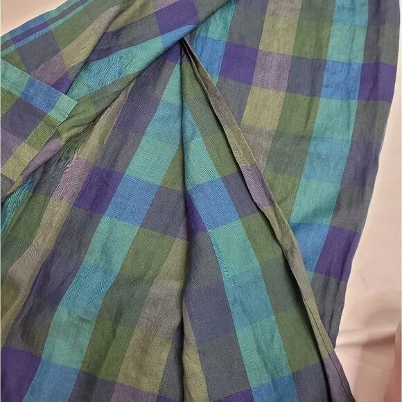 SARA CAMPBELL skirt gingham plaid linen wrap midi 8