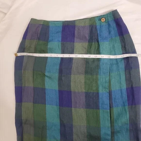 SARA CAMPBELL skirt gingham plaid linen wrap midi 8