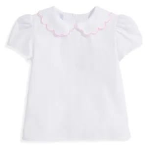 Scallop Collar Peter Pan Blouse -- White w/ Pink