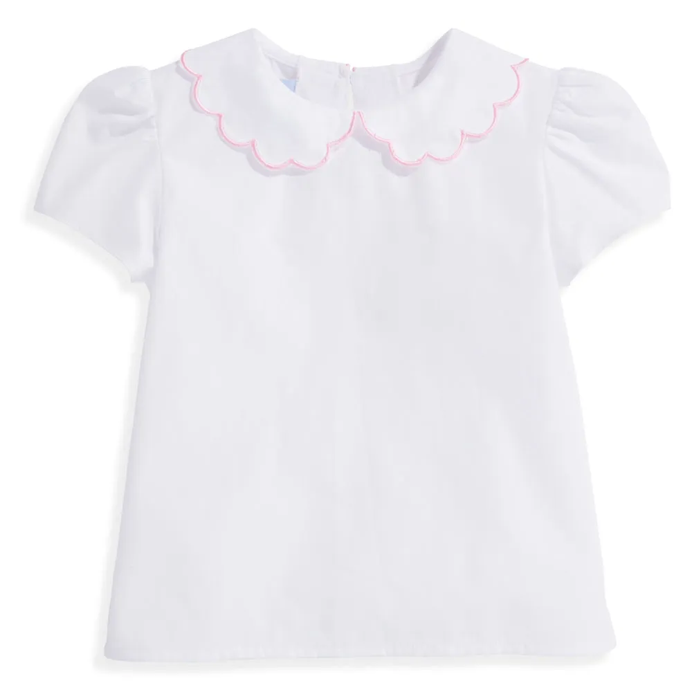 Scallop Collar Peter Pan Blouse -- White w/ Pink
