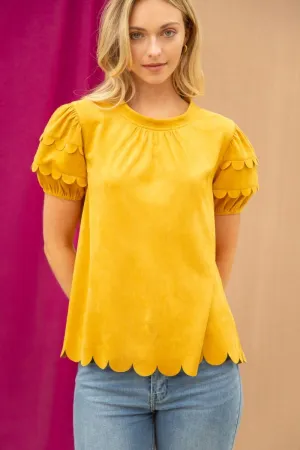 SCALLOP DETAILED SUEDE TOP