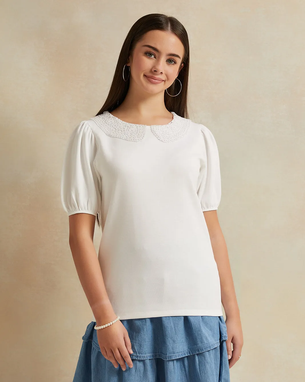 Senior Girls White Embellished Top