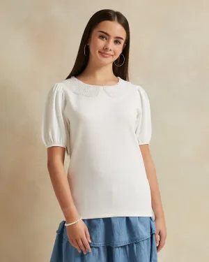 Senior Girls White Embellished Top