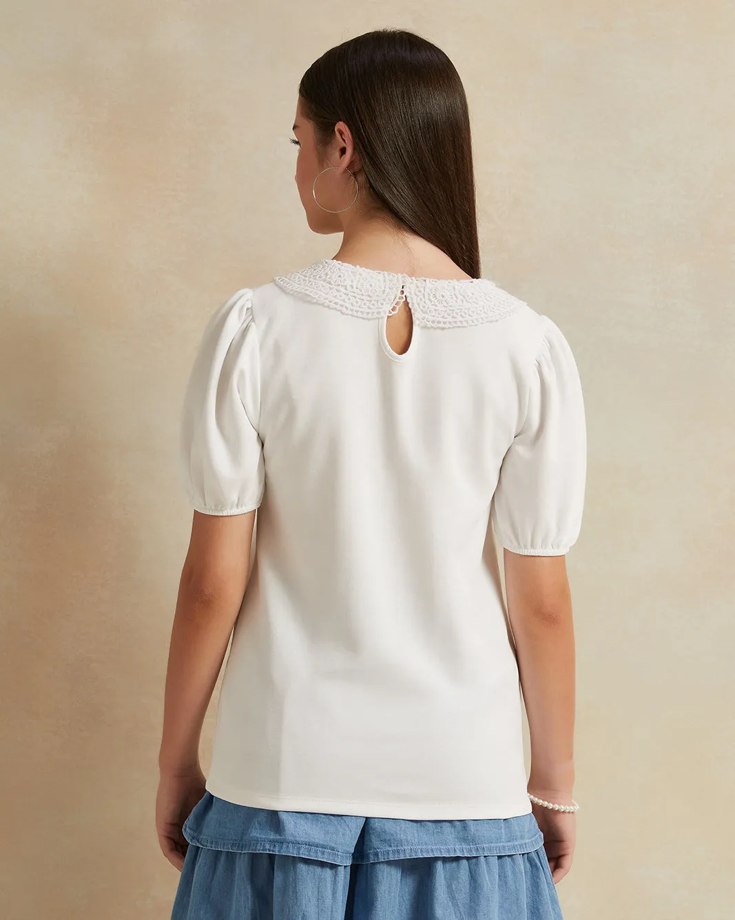 Senior Girls White Embellished Top