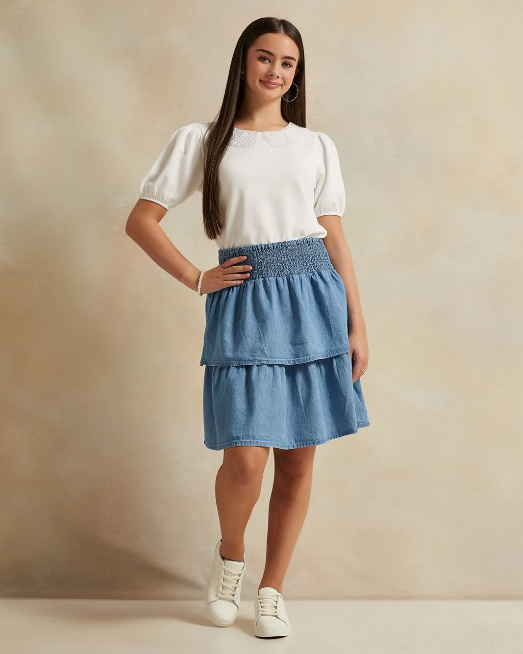Senior Girls White Embellished Top
