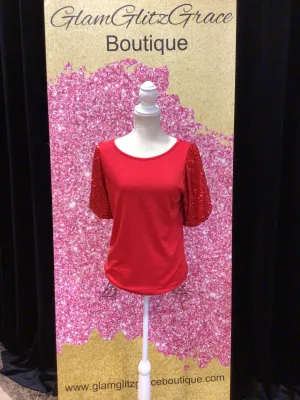 Sequin Puff Sleeves Top