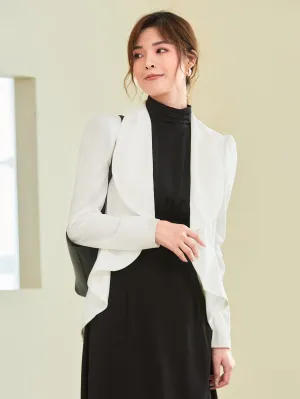 Shawl Collar Puff Sleeve Asymmetrical Hem Blazer