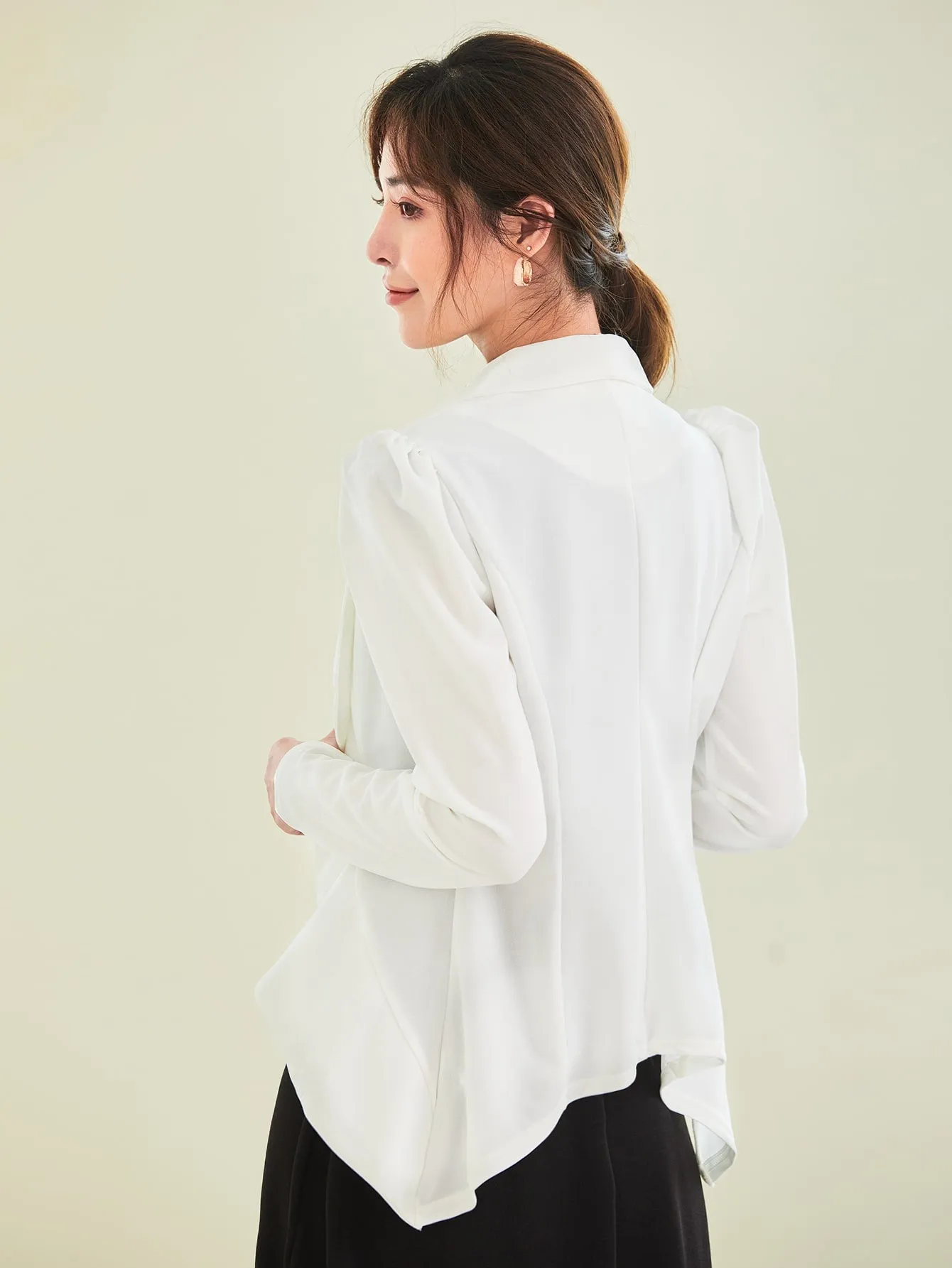 Shawl Collar Puff Sleeve Asymmetrical Hem Blazer