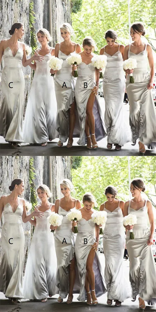 Sheath Spaghetti Straps Sliver Floor-Length Long Bridesmaid Dresses,Cheap Bridesmaid Dresses,WGY0200